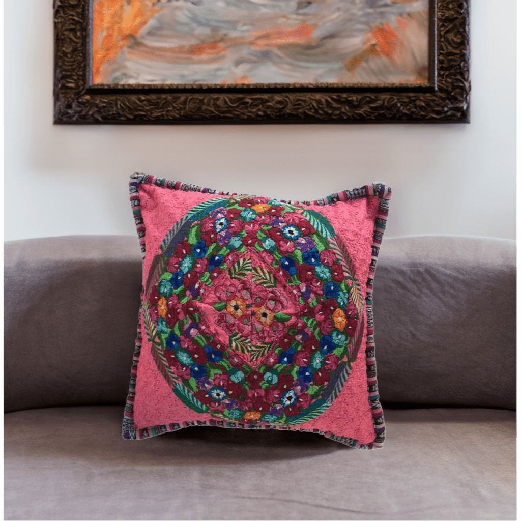 Up - cycled Maya Floral Huipil Textile Pillow Cover - Guatemala Decor La Vie Bien Up - cycled Maya Floral Huipil Textile Pillow Cover - Guatemala