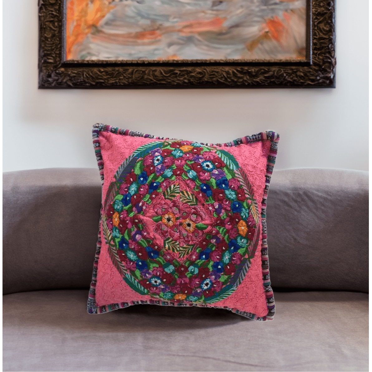 Up - cycled Maya Floral Huipil Textile Pillow Cover - Guatemala Decor La Vie Bien Up - cycled Maya Floral Huipil Textile Pillow Cover - Guatemala