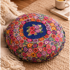 Up - cycled Moon Floral Huipil One - of - a - Kind Round Boho Pillow Cover - Guatemala Decor La Vie Bien Up - cycled Moon Floral Huipil One - of - a - Kind Round Boho Pillow Cover - Guatemala