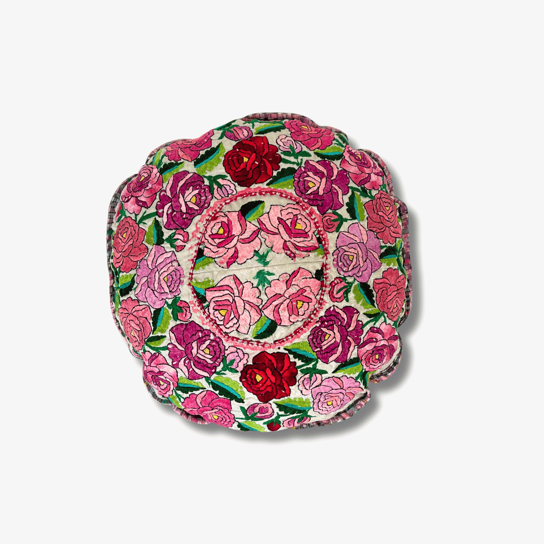 Up - cycled Moon Floral Huipil One - of - a - Kind Round Boho Pillow Cover - Guatemala Decor La Vie Bien Up - cycled Moon Floral Huipil One - of - a - Kind Round Boho Pillow Cover - Guatemala