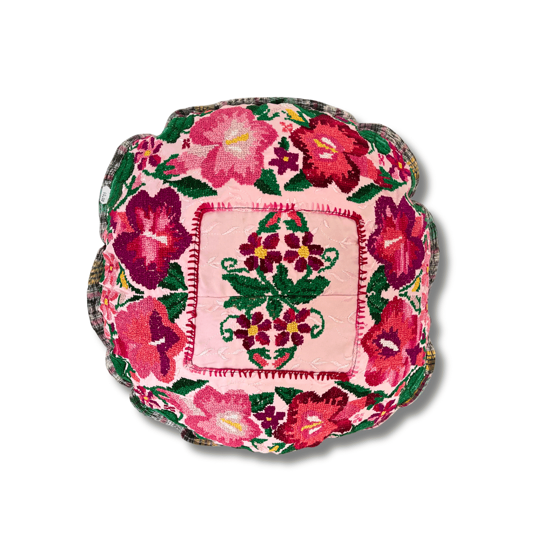 Up - cycled Moon Floral Huipil One - of - a - Kind Round Boho Pillow Cover - Guatemala Decor La Vie Bien Up - cycled Moon Floral Huipil One - of - a - Kind Round Boho Pillow Cover - Guatemala