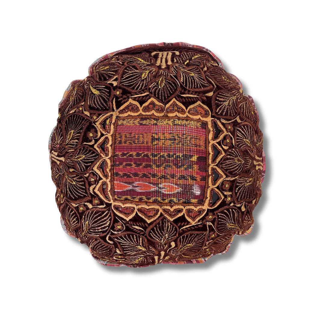 Up - cycled Moon Floral Huipil One - of - a - Kind Round Boho Pillow Cover - Guatemala Decor La Vie Bien Up - cycled Moon Floral Huipil One - of - a - Kind Round Boho Pillow Cover - Guatemala