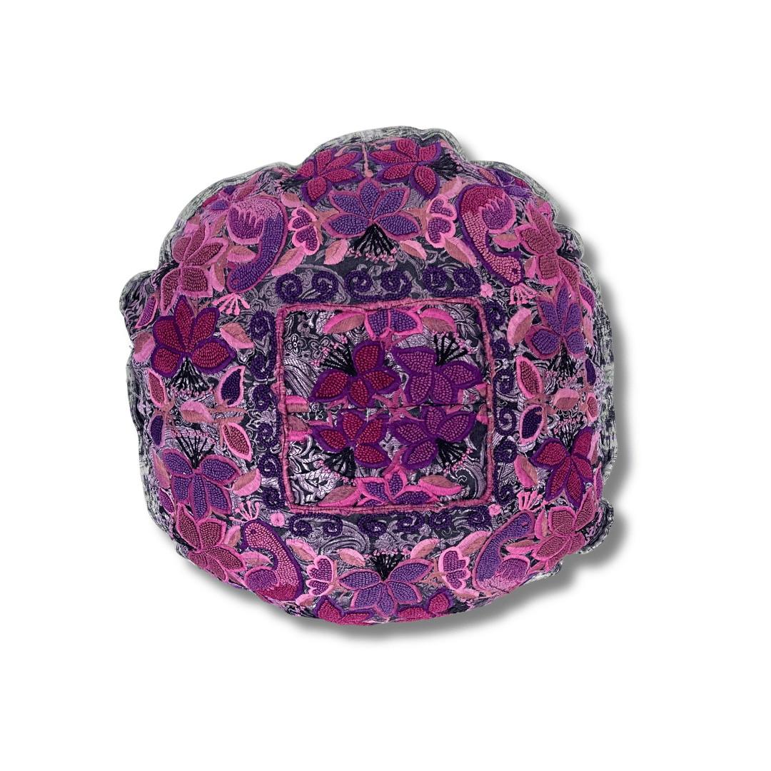 Up - cycled Moon Floral Huipil One - of - a - Kind Round Boho Pillow Cover - Guatemala Decor La Vie Bien Up - cycled Moon Floral Huipil One - of - a - Kind Round Boho Pillow Cover - Guatemala