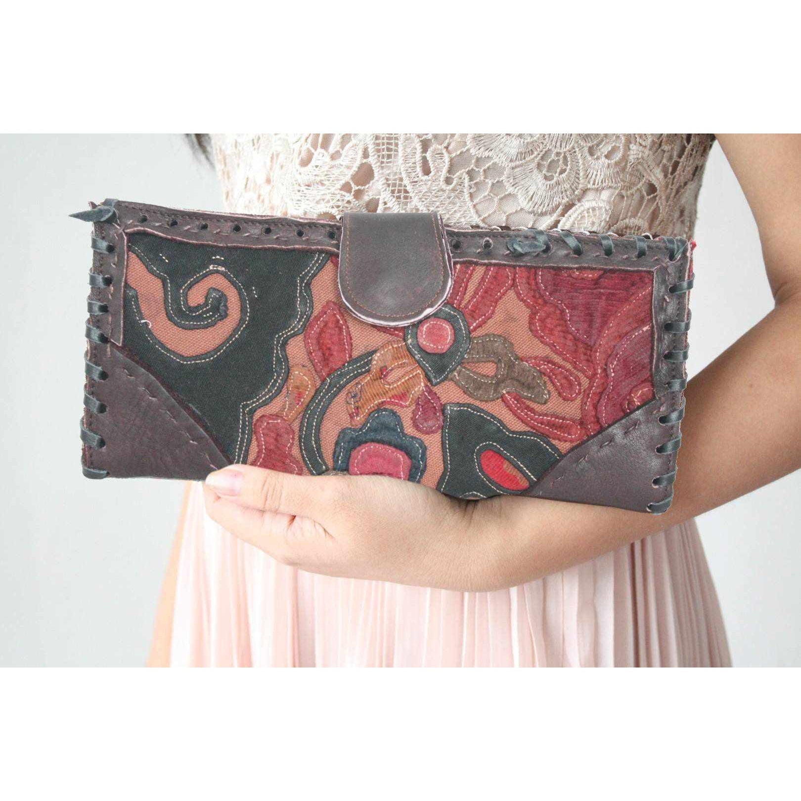 Upcycled Antique Applique Wallet - Thailand Bags La Vie Bien Upcycled Antique Applique Wallet - Thailand