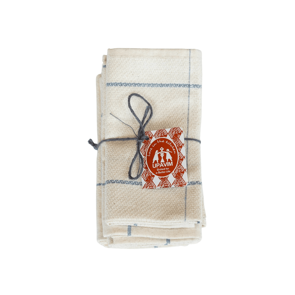 Upcycled Denim Stripe Tea Napkins - Set of 6 by Upavim Crafts