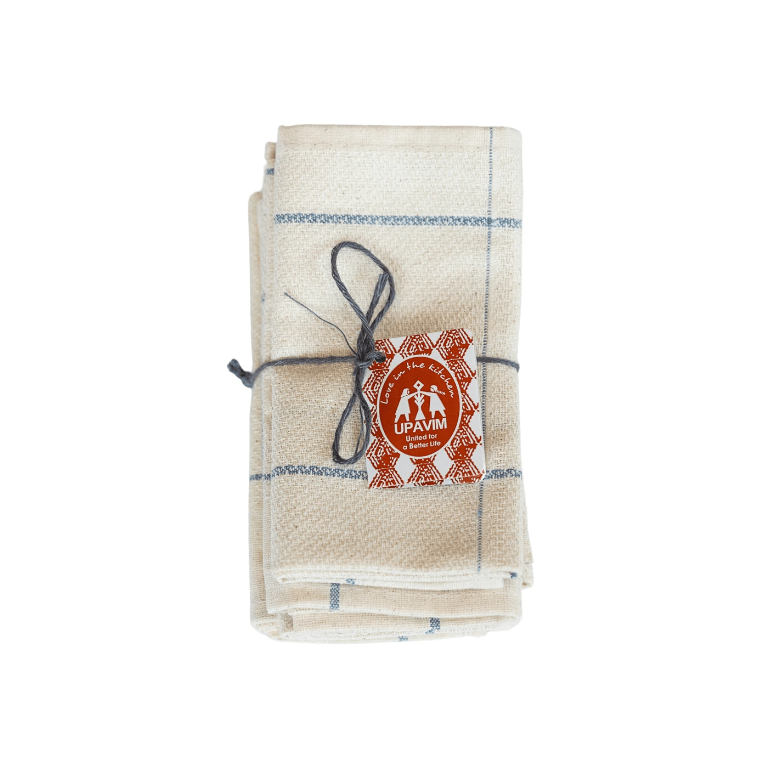 Upcycled Denim Stripe Tea Napkins - Set of 6 by Upavim Crafts