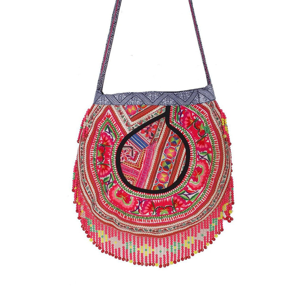 Upcycled Hmong Jacket with Beads Textile One of a Kind Crossbody Bag - Thailand Bags La Vie Bien Upcycled Hmong Jacket with Beads Textile One of a Kind Crossbody Bag - Thailand