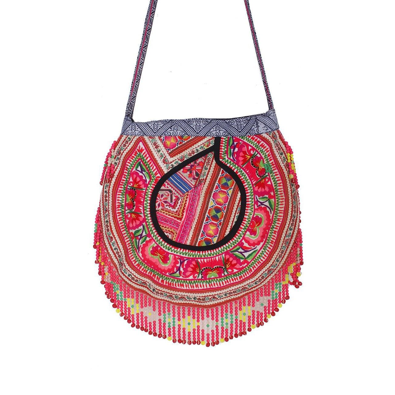 Upcycled Hmong Jacket with Beads Textile One of a Kind Crossbody Bag - Thailand Bags La Vie Bien Upcycled Hmong Jacket with Beads Textile One of a Kind Crossbody Bag - Thailand