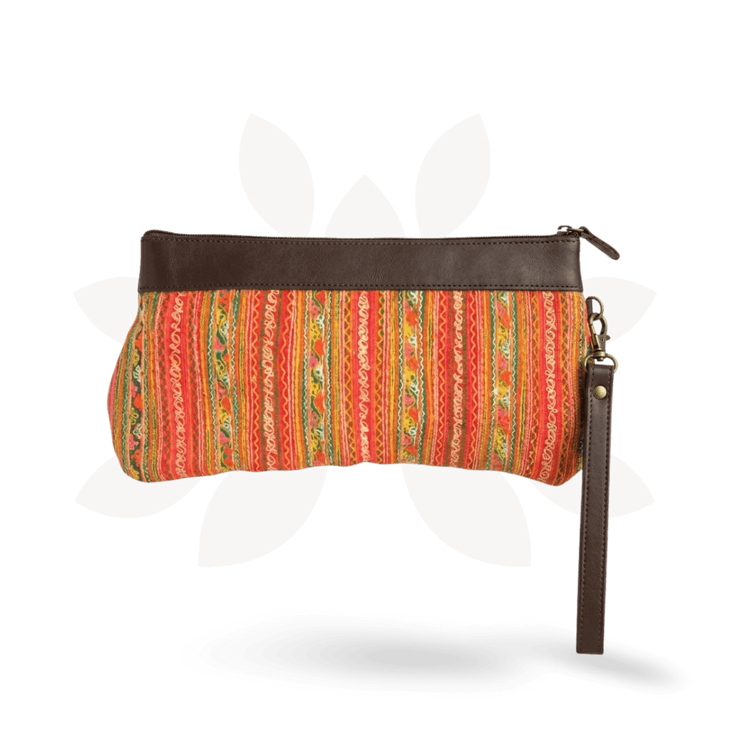 Upcycled Hmong Leather Cuff Wristlet - Thailand Bags La Vie Bien Upcycled Hmong Leather Cuff Wristlet - Thailand