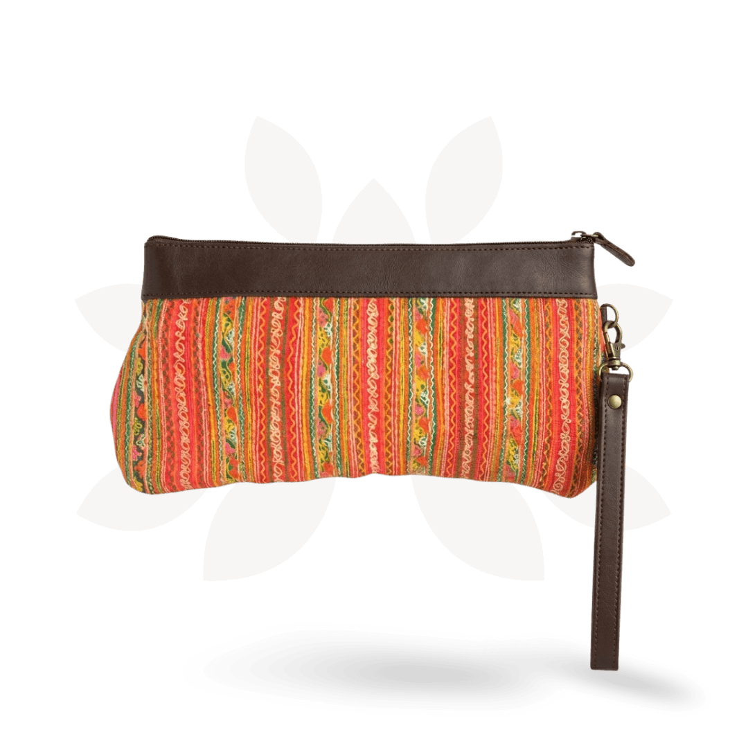 Upcycled Hmong Leather Cuff Wristlet - Thailand Bags La Vie Bien Upcycled Hmong Leather Cuff Wristlet - Thailand