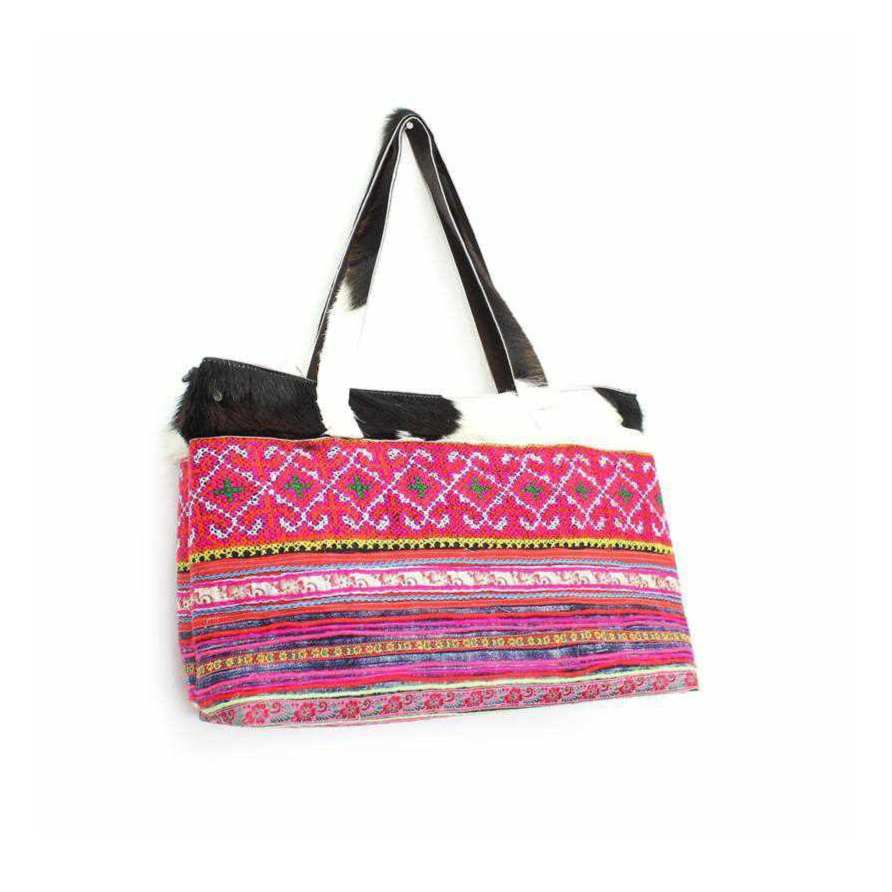 Upcycled Hmong Textile Cowhide One - of - a - kind Leather Tote Purse - Thailand Bags La Vie Bien Upcycled Hmong Textile Cowhide One - of - a - kind Leather Tote Purse - Thailand
