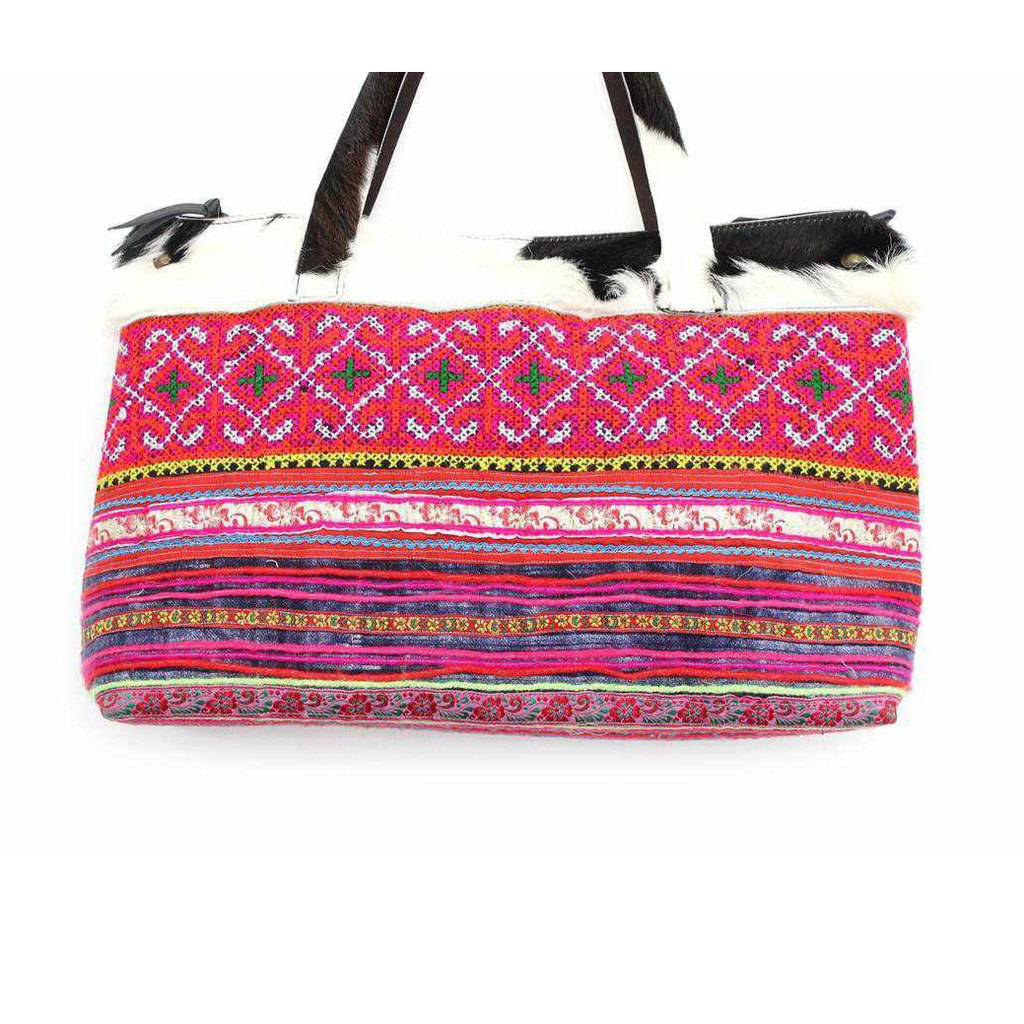 Upcycled Hmong Textile Cowhide One - of - a - kind Leather Tote Purse - Thailand Bags La Vie Bien Upcycled Hmong Textile Cowhide One - of - a - kind Leather Tote Purse - Thailand