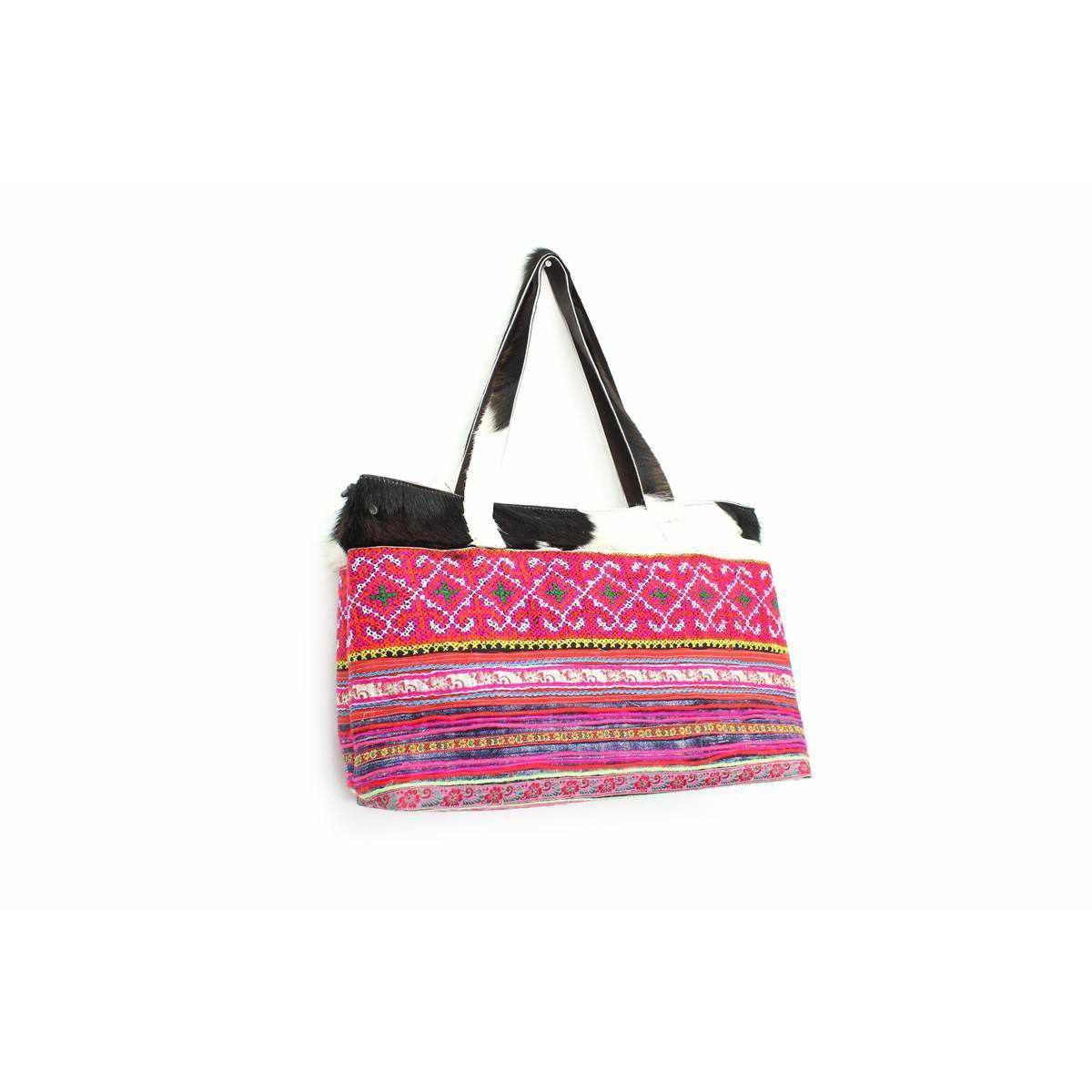 Upcycled Hmong Textile Cowhide One - of - a - kind Leather Tote Purse - Thailand Bags La Vie Bien Upcycled Hmong Textile Cowhide One - of - a - kind Leather Tote Purse - Thailand