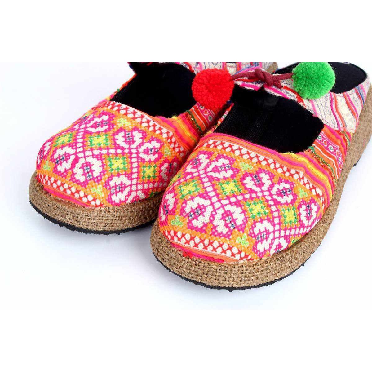 Upcycled Hmong Textile Fabric Clog Shoes - Thailand Apparel La Vie Bien Upcycled Hmong Textile Fabric Clog Shoes - Thailand