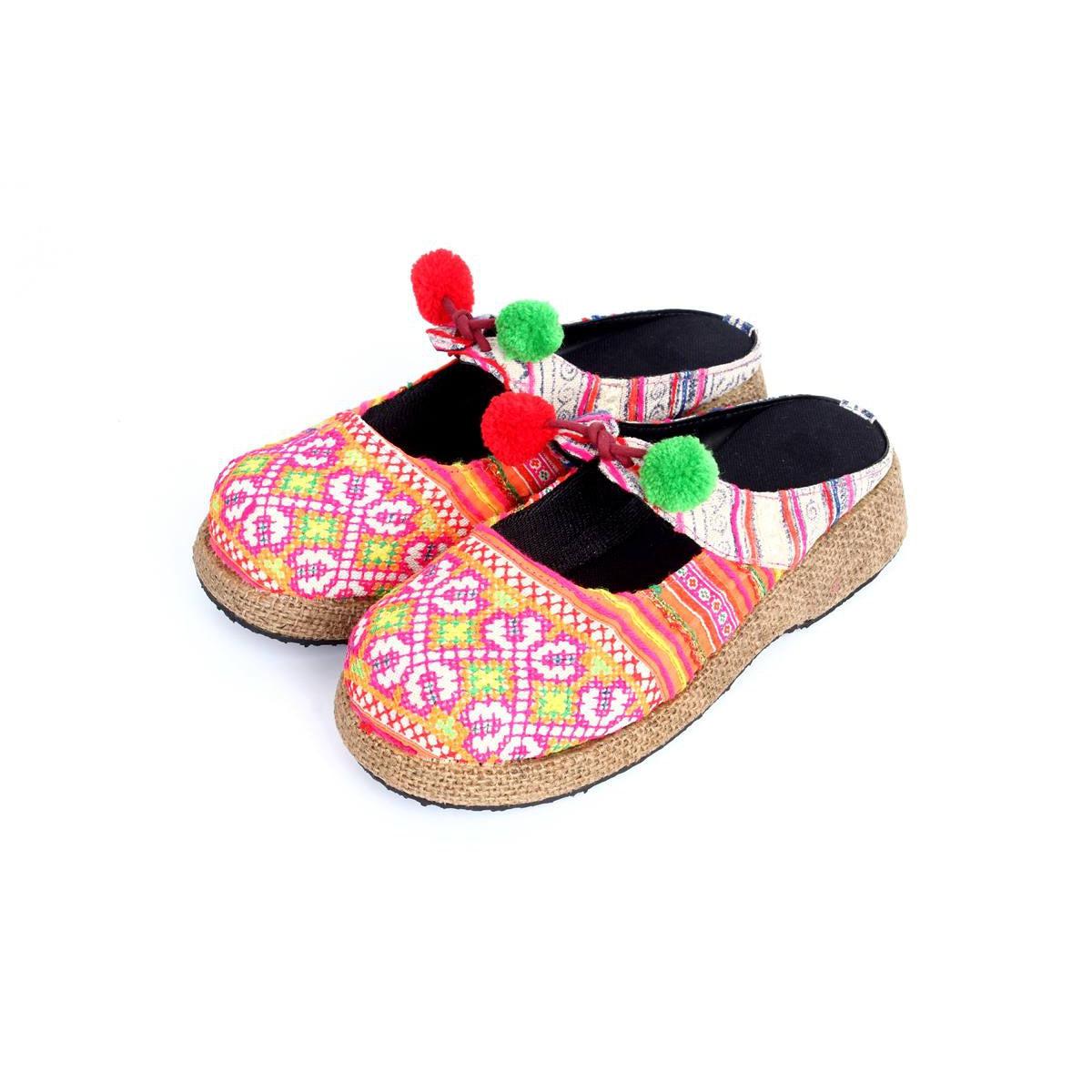 Upcycled Hmong Textile Fabric Clog Shoes - Thailand Apparel La Vie Bien Upcycled Hmong Textile Fabric Clog Shoes - Thailand