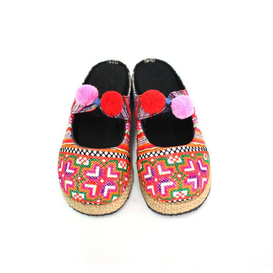 Upcycled Hmong Textile Fabric Clog Shoes - Thailand Apparel La Vie Bien Upcycled Hmong Textile Fabric Clog Shoes - Thailand