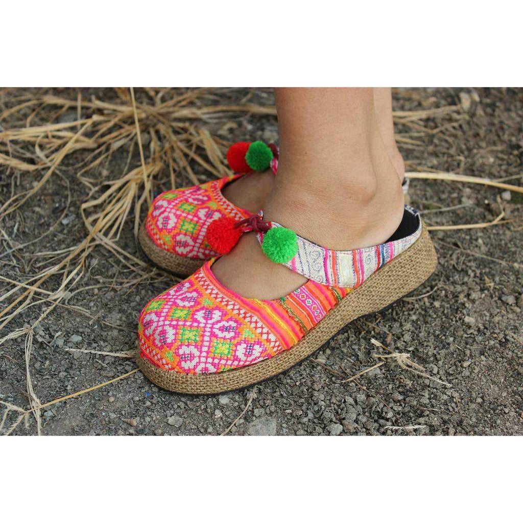 Upcycled Hmong Textile Fabric Clog Shoes - Thailand Apparel La Vie Bien Upcycled Hmong Textile Fabric Clog Shoes - Thailand