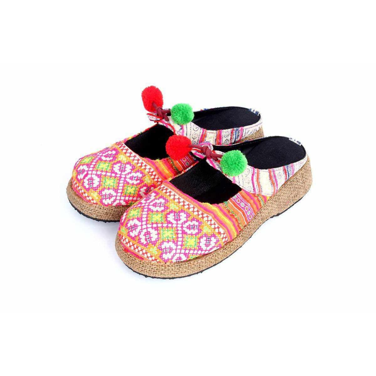 Upcycled Hmong Textile Fabric Clog Shoes - Thailand Apparel La Vie Bien Upcycled Hmong Textile Fabric Clog Shoes - Thailand