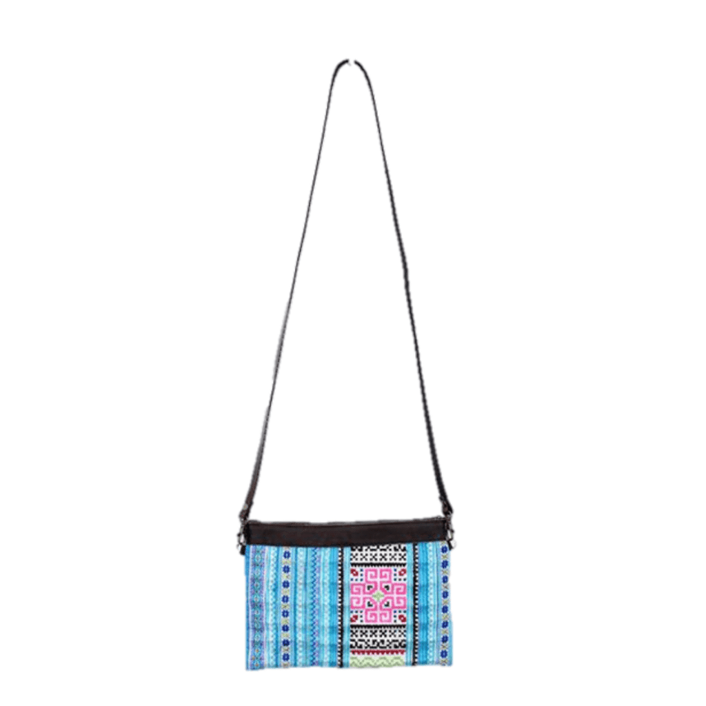 Upcycled Hmong Traditional Fabric Leather Crossbody - Thailand Bags La Vie Bien Upcycled Hmong Traditional Fabric Leather Crossbody - Thailand