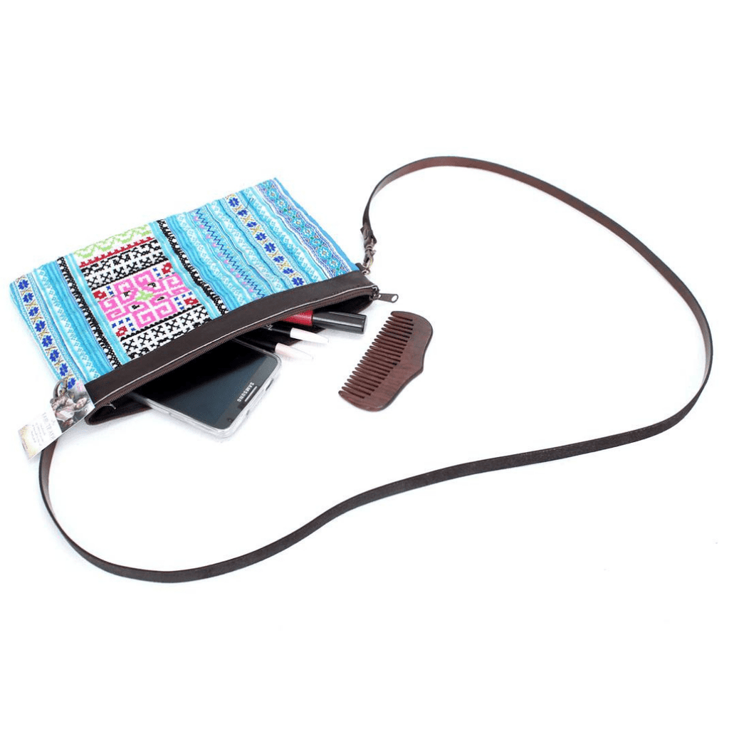 Upcycled Hmong Traditional Fabric Leather Crossbody - Thailand Bags La Vie Bien Upcycled Hmong Traditional Fabric Leather Crossbody - Thailand