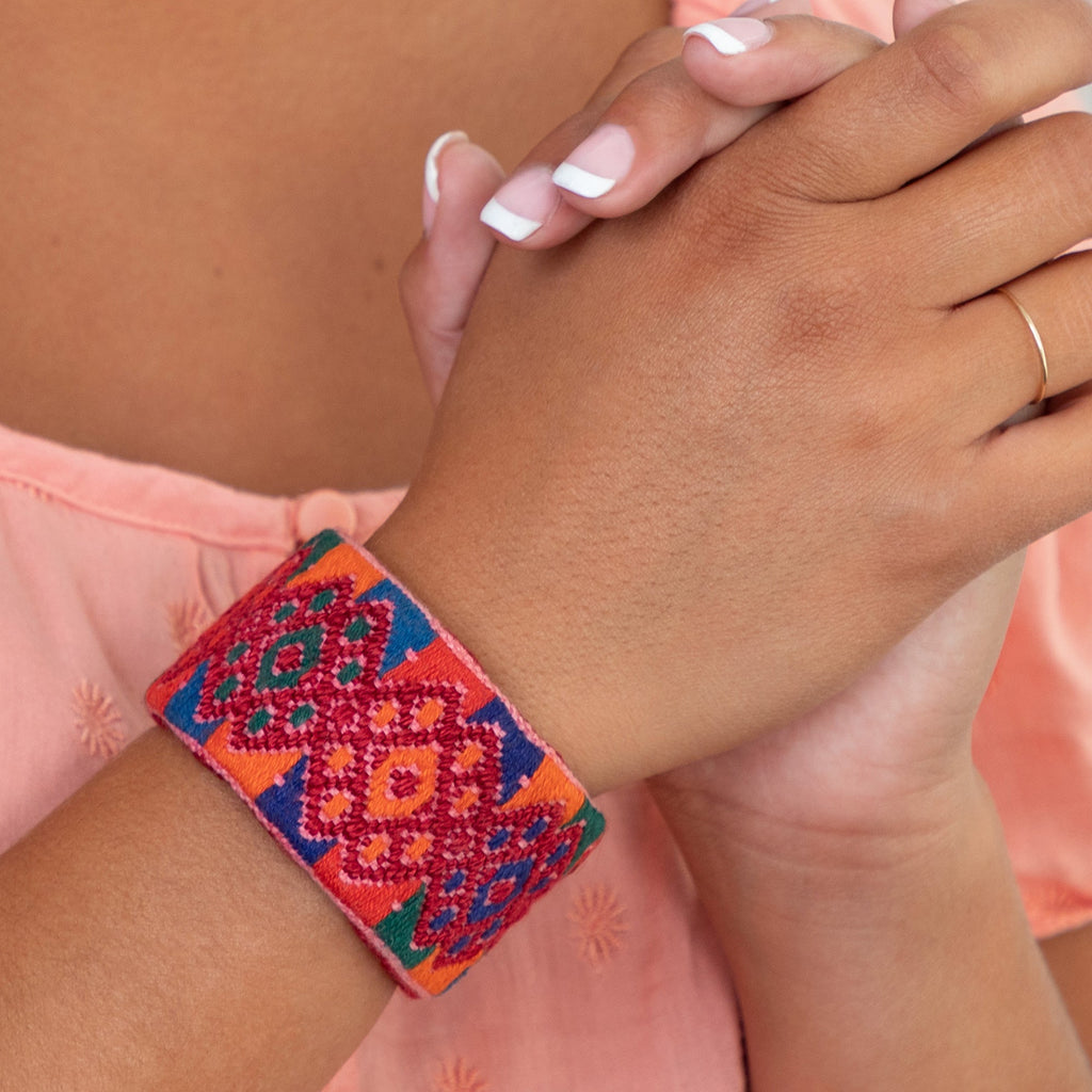 Upcycled Huipil Cuff Bracelets - Fashion La Vie Bien Upcycled Huipil Cuff