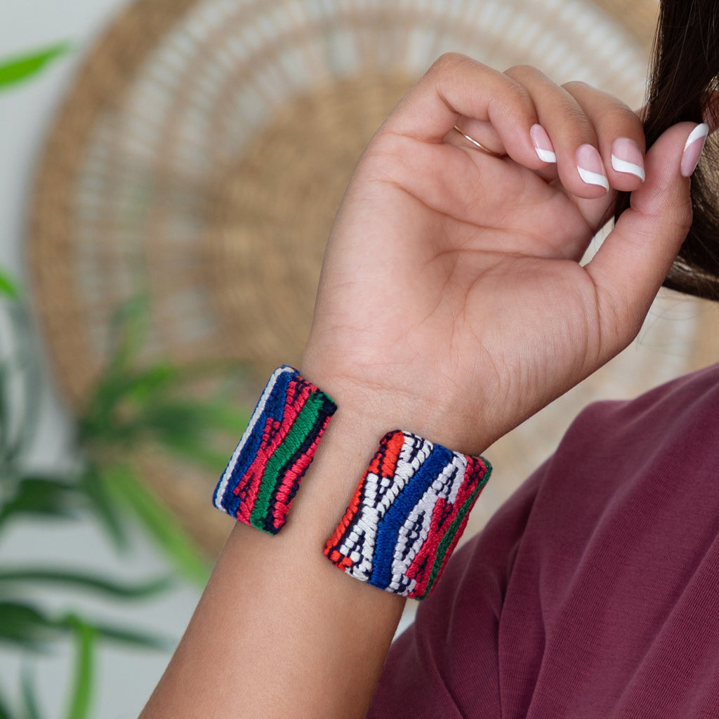 Upcycled Huipil Cuff Bracelets - Fashion La Vie Bien Upcycled Huipil Cuff