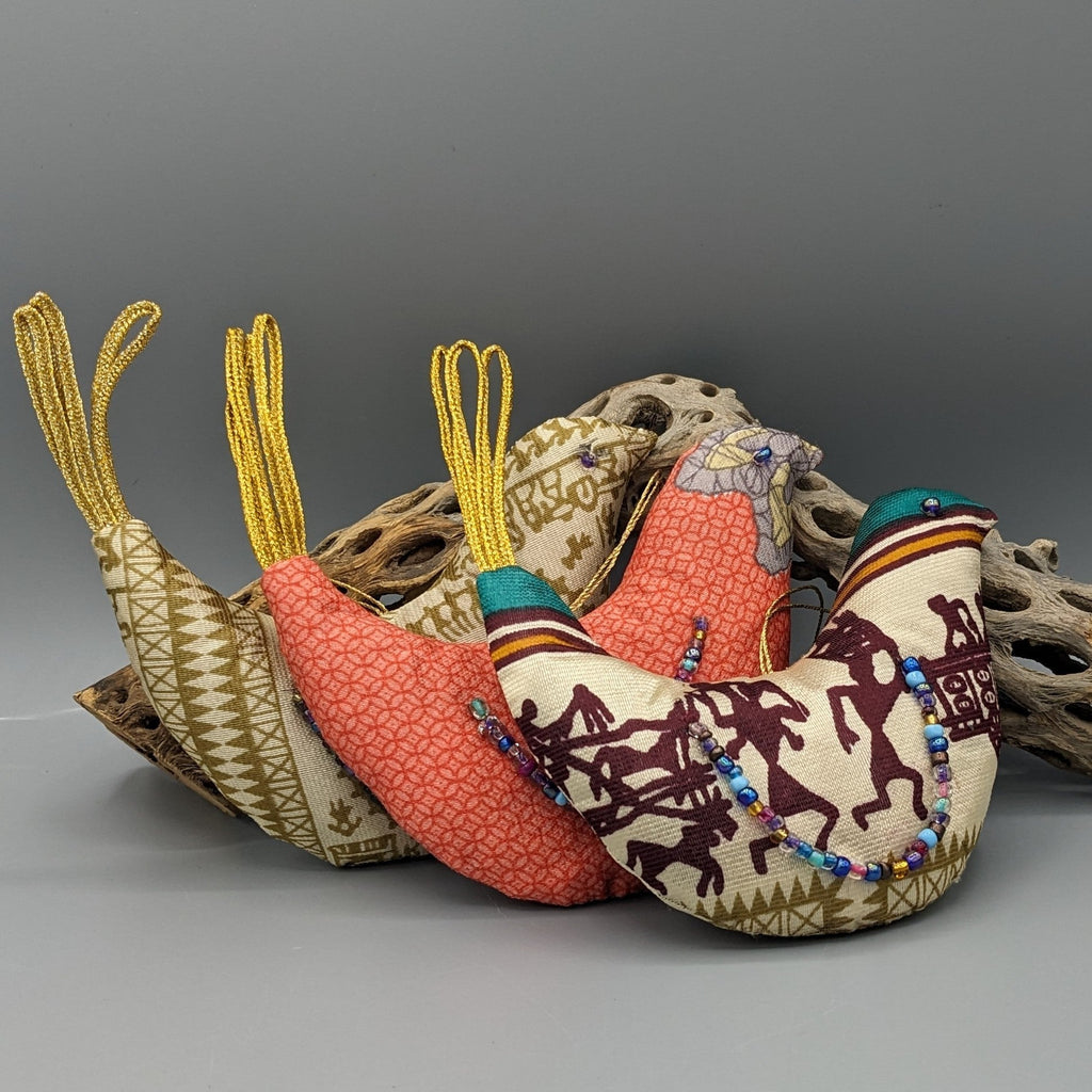Upcycled Saree Bird Ornaments