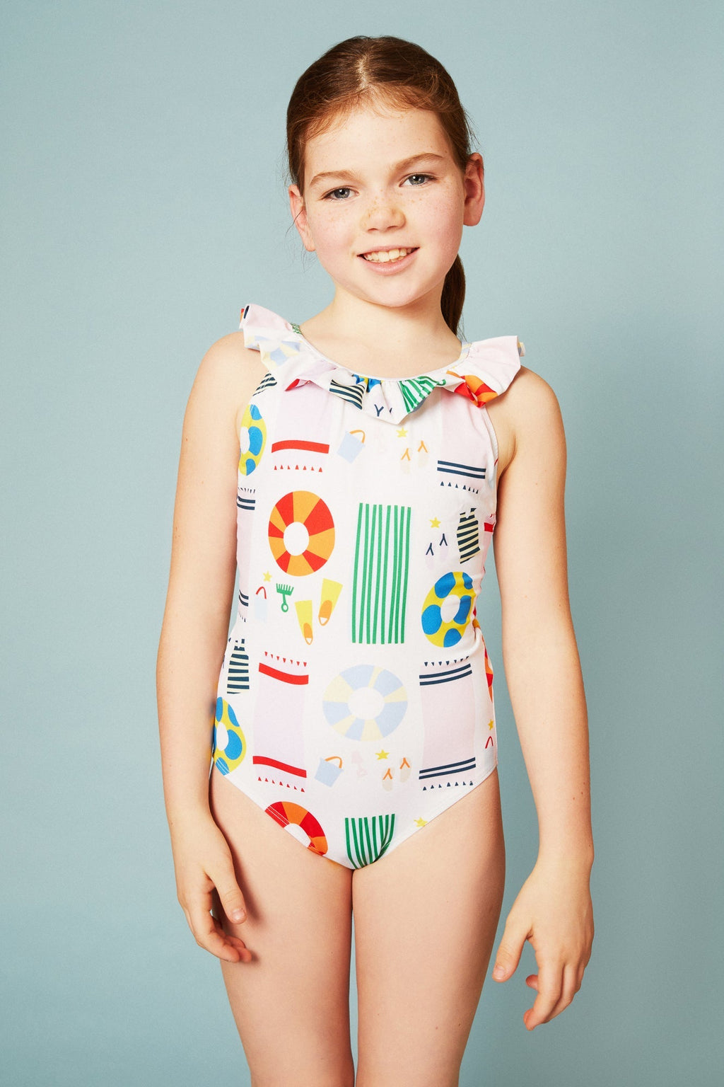 UPF 50+ Recycled Polyester Beach Kid Ruffle Swimsuit Swimsuit La Vie Bien UPF 50+ Recycled Polyester Beach Kid Ruffle Swimsuit
