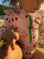 UPF 50+ Recycled Polyester Cherry Kid Zipped Rashguard Onepiece Swimsuit La Vie Bien UPF 50+ Recycled Polyester Cherry Kid Zipped Rashguard Onepiece