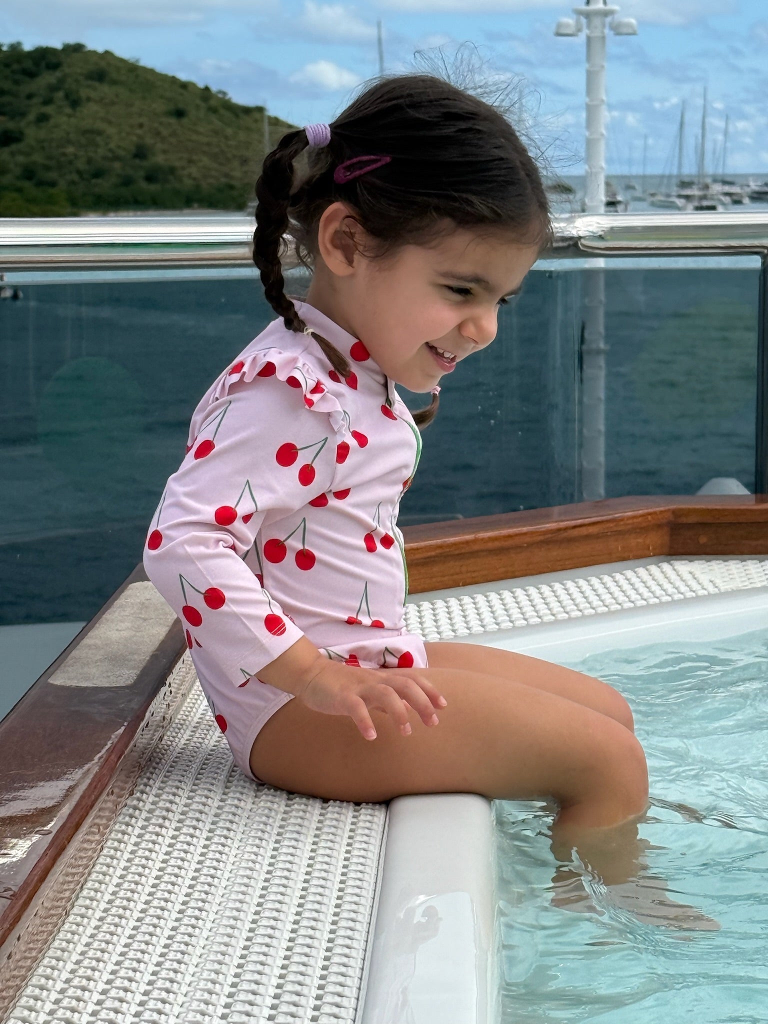 UPF 50+ Recycled Polyester Cherry Kid Zipped Rashguard Onepiece Swimsuit La Vie Bien UPF 50+ Recycled Polyester Cherry Kid Zipped Rashguard Onepiece