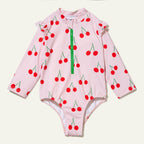 UPF 50+ Recycled Polyester Cherry Kid Zipped Rashguard Onepiece Swimsuit La Vie Bien UPF 50+ Recycled Polyester Cherry Kid Zipped Rashguard Onepiece
