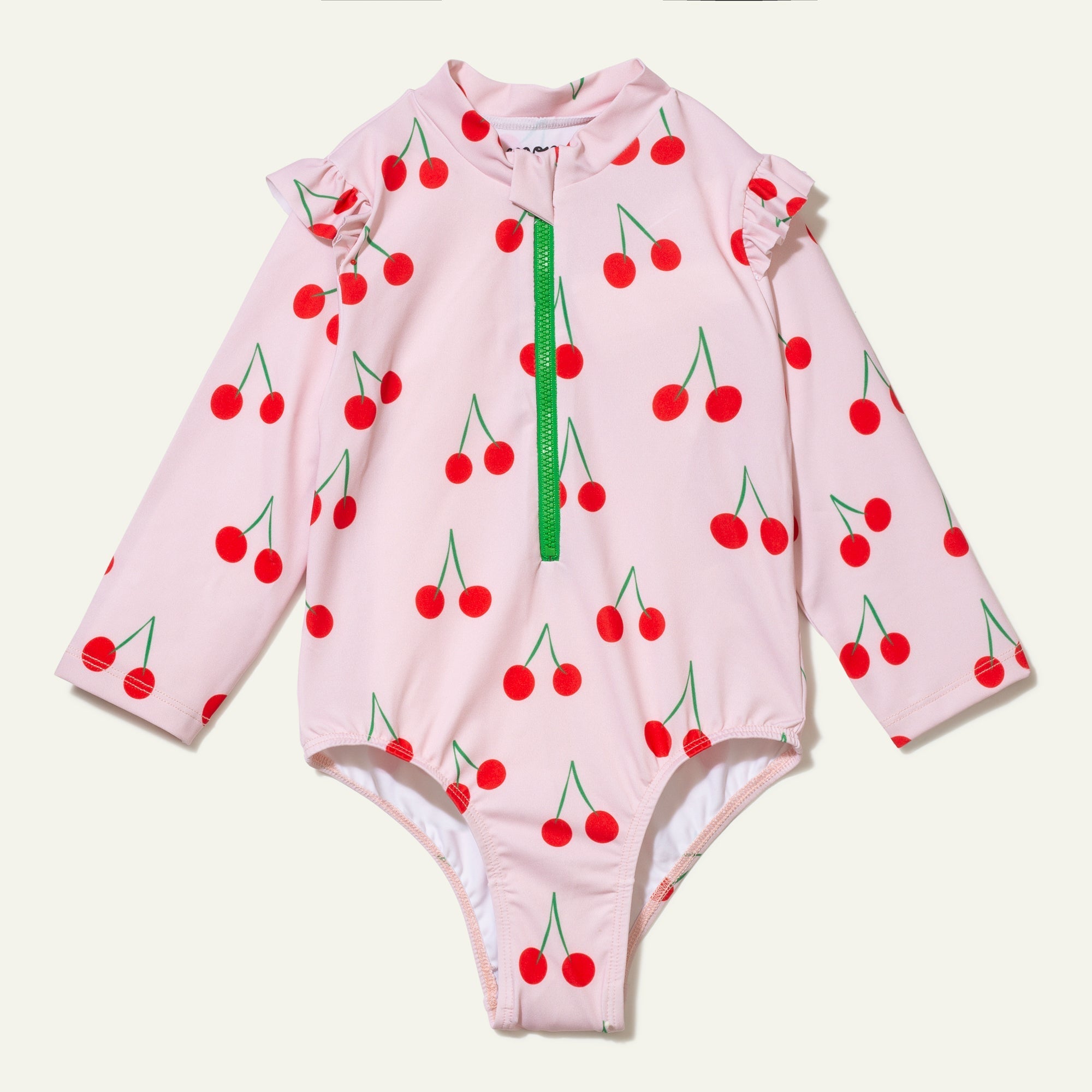 UPF 50+ Recycled Polyester Cherry Kid Zipped Rashguard Onepiece Swimsuit La Vie Bien UPF 50+ Recycled Polyester Cherry Kid Zipped Rashguard Onepiece