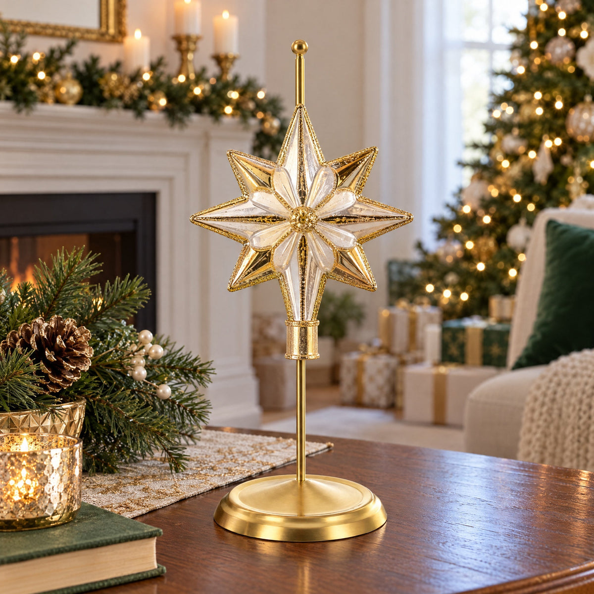 Upright Gold Metal Christmas Tree Topper Finial Stand Display Stand 7.2 Inches Ornament Stands > Tree Topper Stands La Vie Bien Upright Gold Metal Christmas Tree Topper Finial Stand Display Stand 7.2 Inches