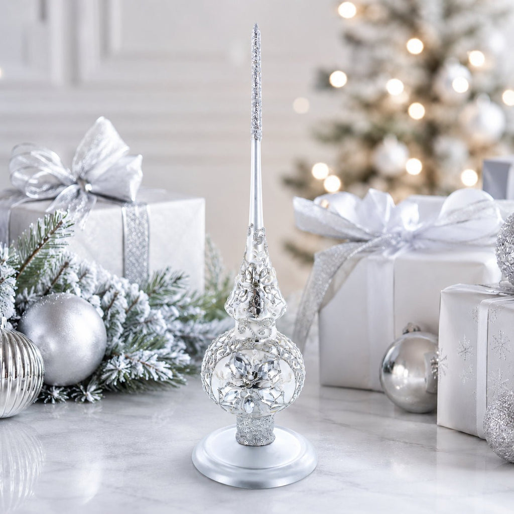 Upright Silver Metal Christmas Tree Topper Finial Stand Display Stand 7.2 Inches Ornament Stands > Tree Topper Stands La Vie Bien Upright Silver Metal Christmas Tree Topper Finial Stand Display Stand 7.2 Inches