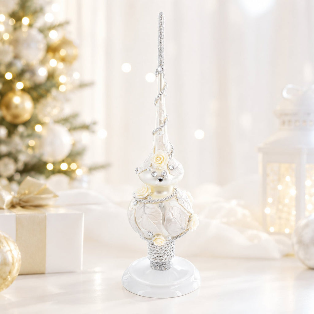 Upright White Metal Christmas Tree Topper Finial Stand Display Stand 7.2 Inches Ornament Stands > Tree Topper Stands La Vie Bien Upright White Metal Christmas Tree Topper Finial Stand Display Stand 7.2 Inches