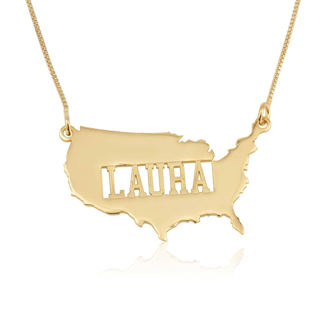 USA Map Necklace With Name La Vie Bien USA Map Necklace With Name
