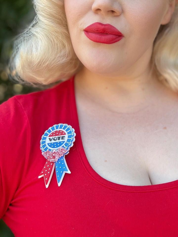 Use Your VOTE Brooch by PolyPaige x Lipstick & Chrome Brooches & Lapel Pins La Vie Bien Use Your VOTE Brooch by PolyPaige x Lipstick & Chrome