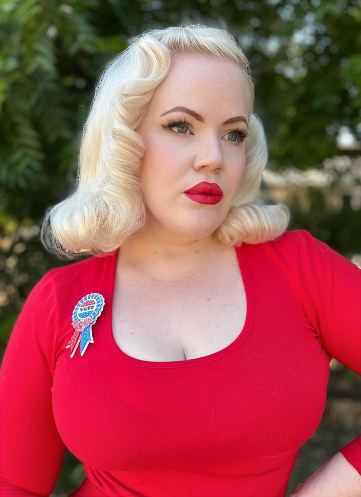 Use Your VOTE Brooch by PolyPaige x Lipstick & Chrome Brooches & Lapel Pins La Vie Bien Use Your VOTE Brooch by PolyPaige x Lipstick & Chrome