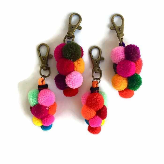 Uva Pompom Cluster Multicolor Boho Bag Charm | Zipper Pull - Thailand Zipper Pulls La Vie Bien Uva Pompom Cluster Multicolor Boho Bag Charm | Zipper Pull - Thailand