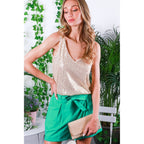 V-Neck Cut Back Sleeveless Sequin Tank Top [Available in Sizes SM-L] by The Bullish Store