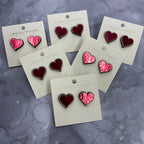 Valentine Red Heart Earrings, Wood Stud Earrings