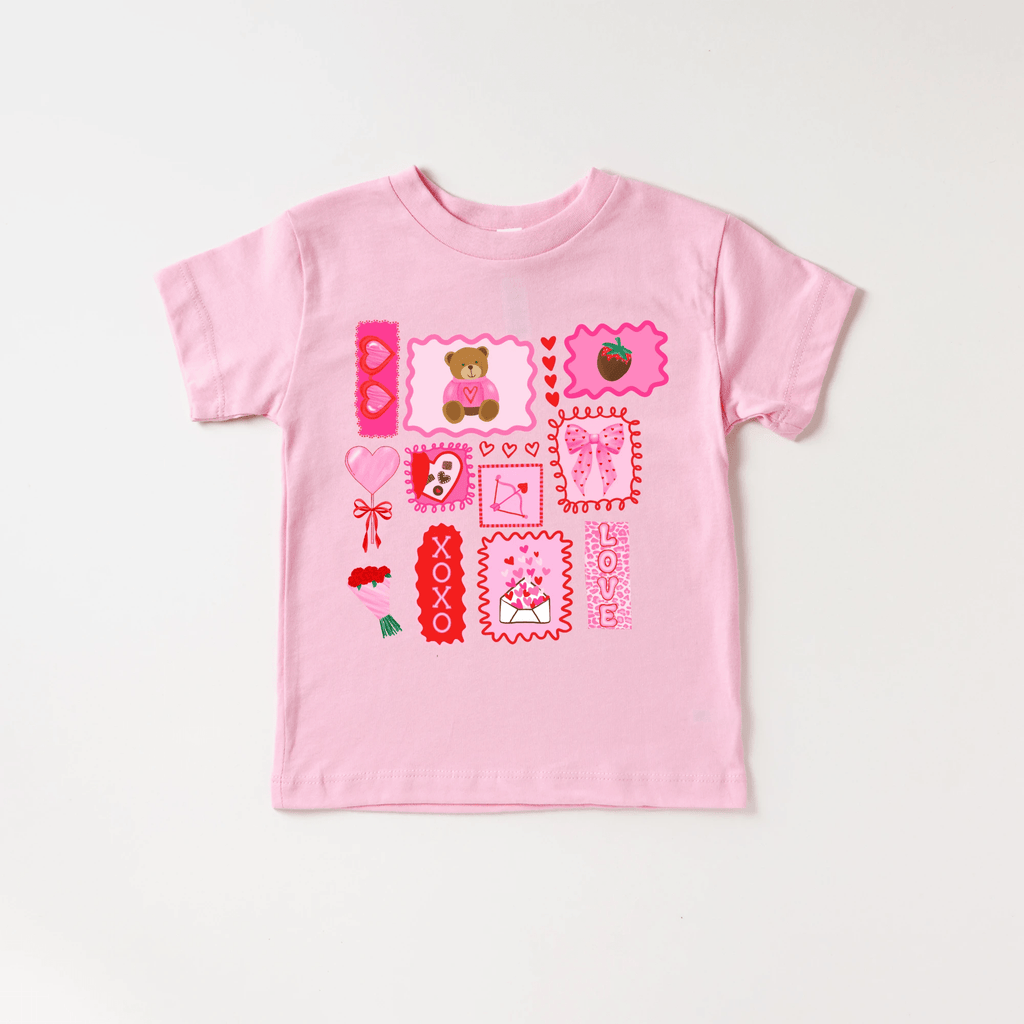 Valentine's Day Doodles XOXO toddler and youth tee shirt, Valentine's Day collection by Benny and Ray Apparel