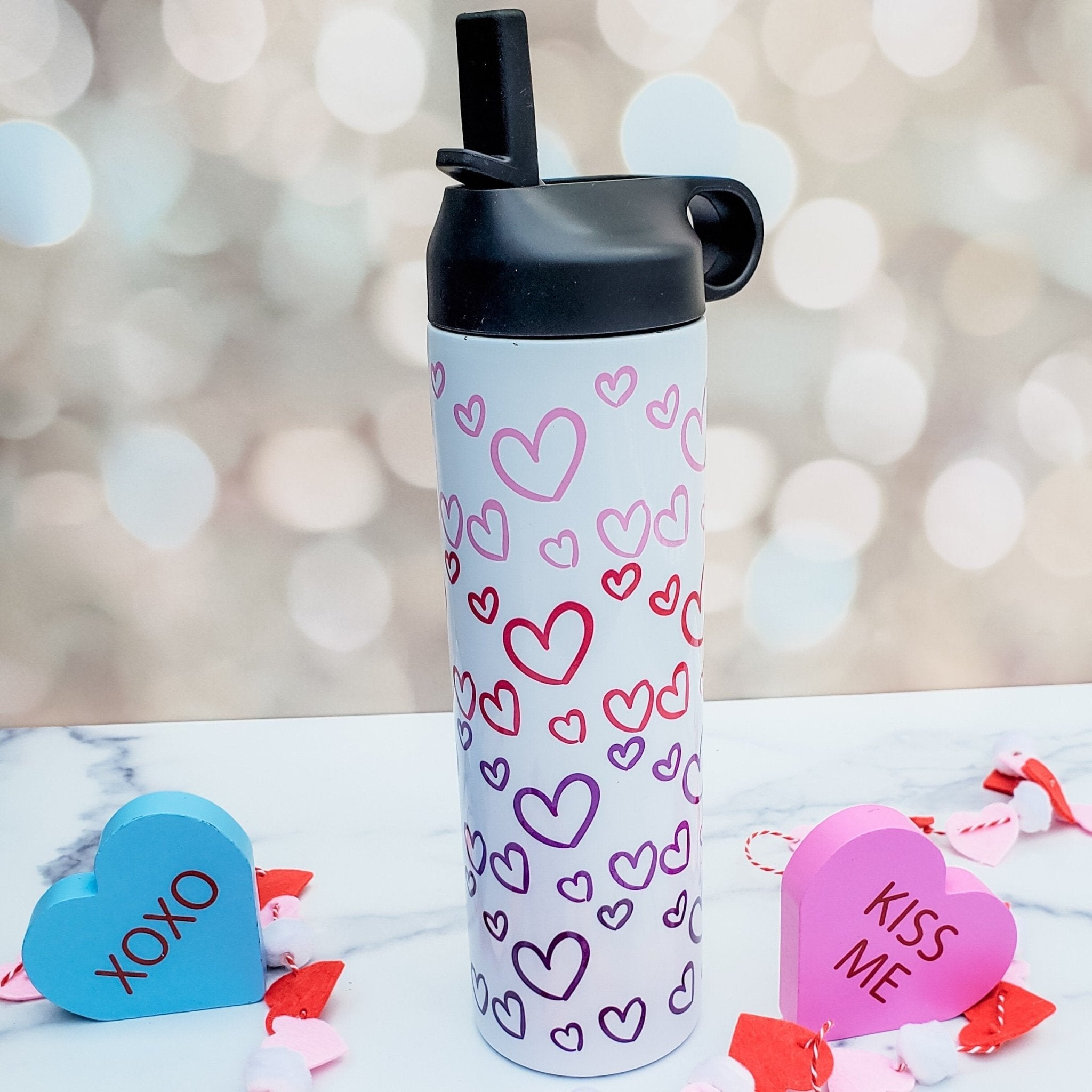Valentine's Day Heart Ombre 20oz Water Bottle Drinkware La Vie Bien Valentine's Day Heart Ombre 20oz Water Bottle