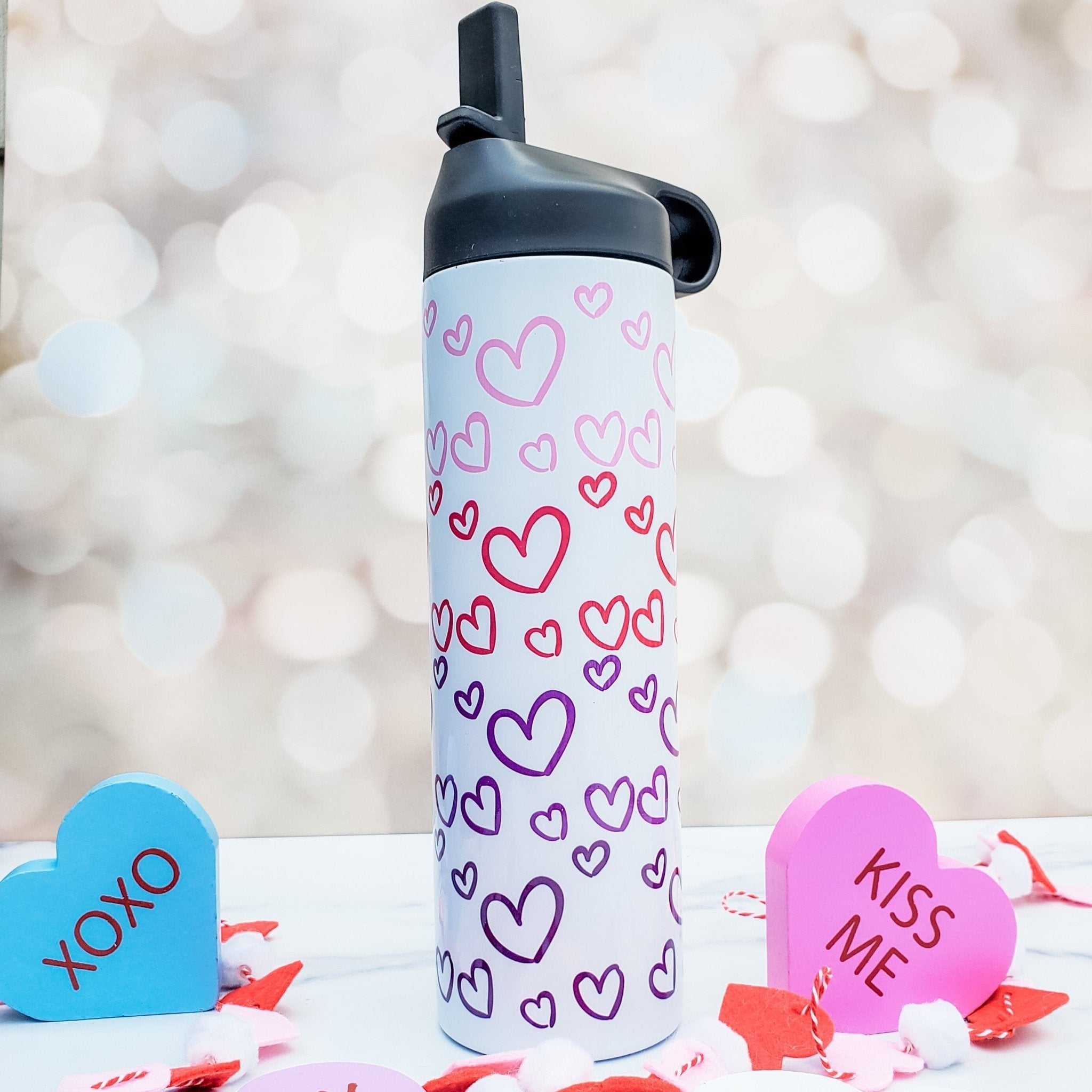 Valentine's Day Heart Ombre 20oz Water Bottle Drinkware La Vie Bien Valentine's Day Heart Ombre 20oz Water Bottle