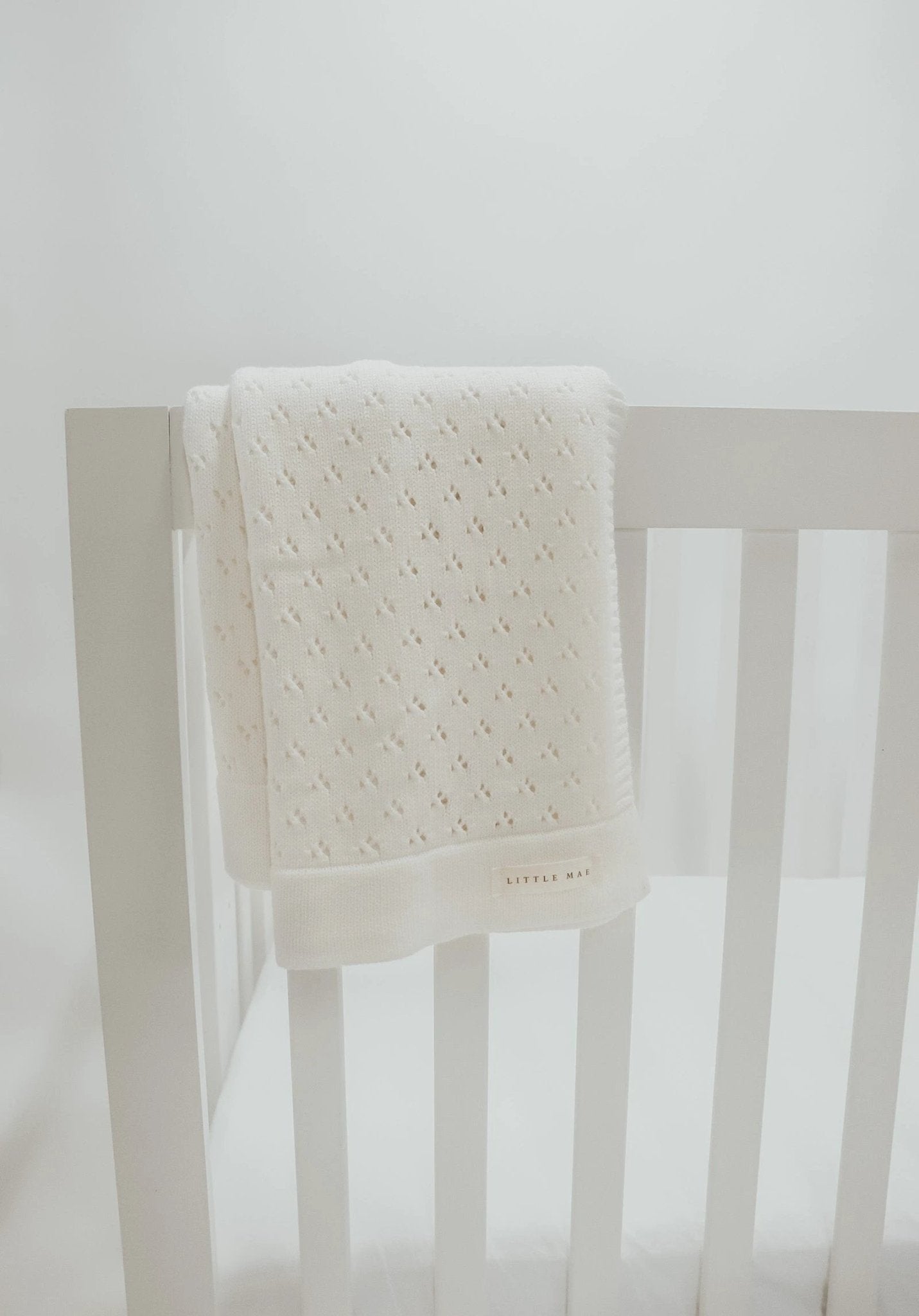 Vanilla White Pointelle Knit Blanket by Little Mae & Co