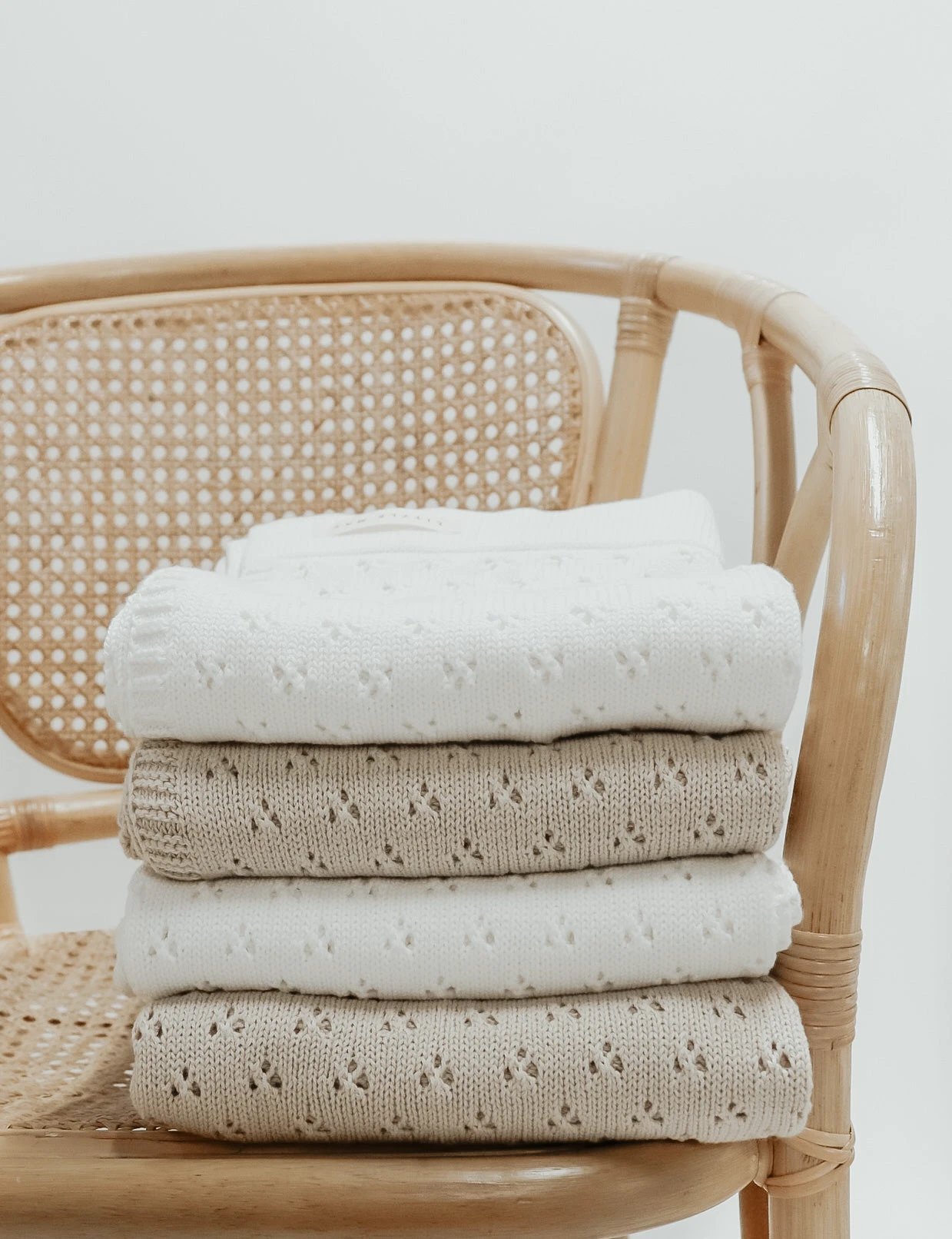 Vanilla White Pointelle Knit Blanket by Little Mae & Co