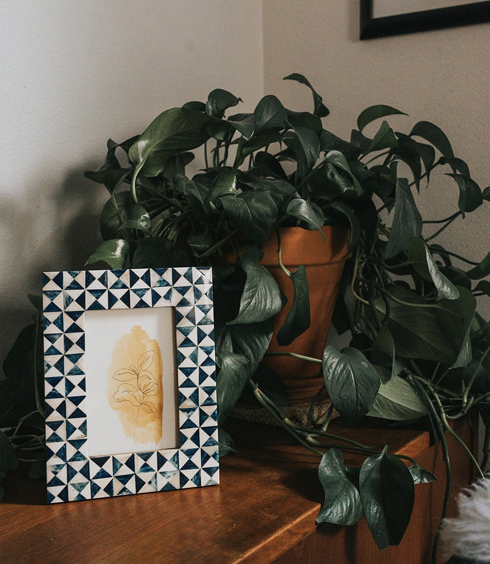 Varuna 4x6 Cobalt Picture Frame - Fair Trade Carved Bone HME stock line La Vie Bien Varuna 4x6 Cobalt Picture Frame - Fair Trade Carved Bone