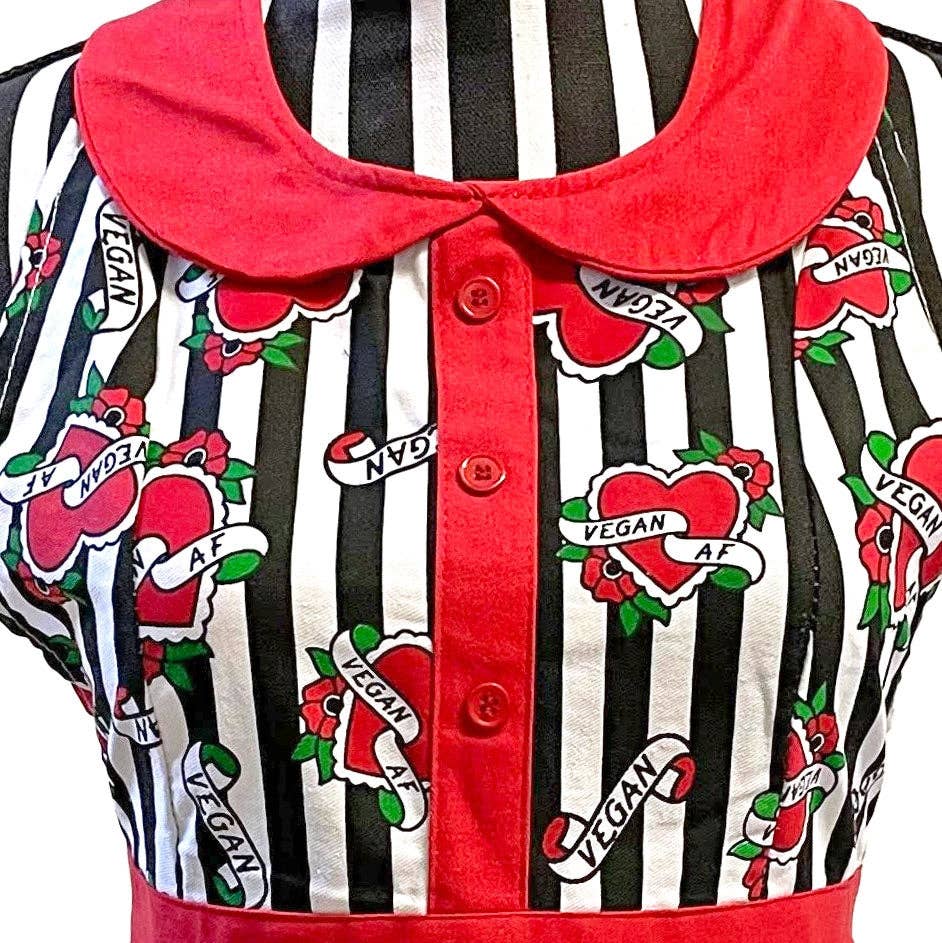 Vegan AF Apron | Retro Vintage Tattoo Inspired Design | Cooking Baking Cotton Kitchen Tools Essentials | Gift for Her
