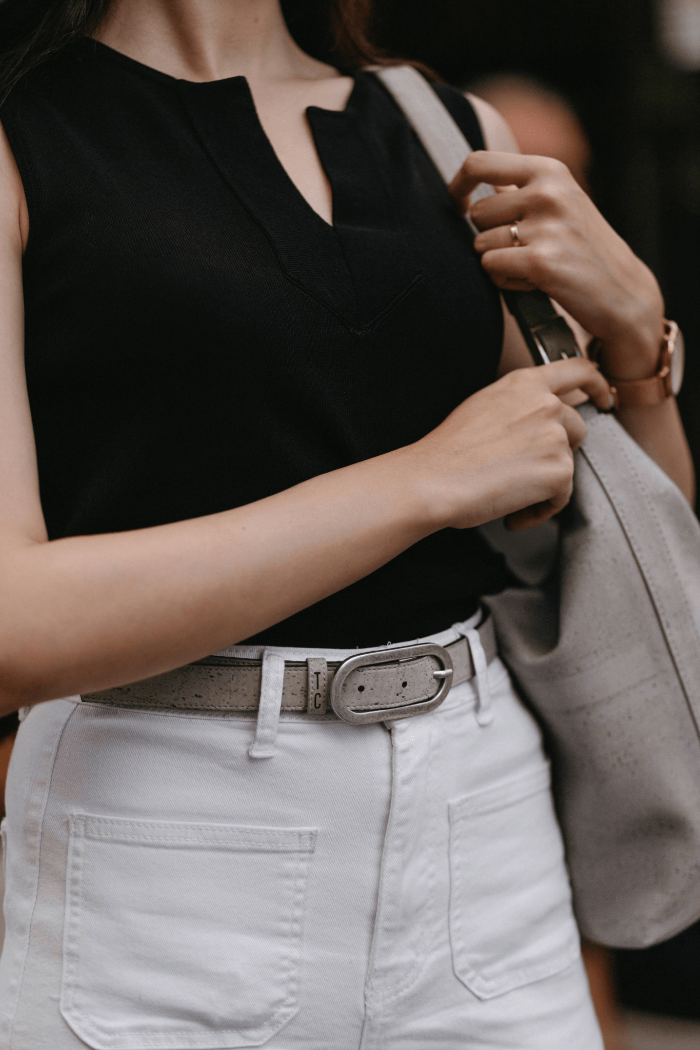 Vegan Cork Leather Women's Belt (Gray) Belts La Vie Bien Vegan Cork Leather Women's Belt (Gray)