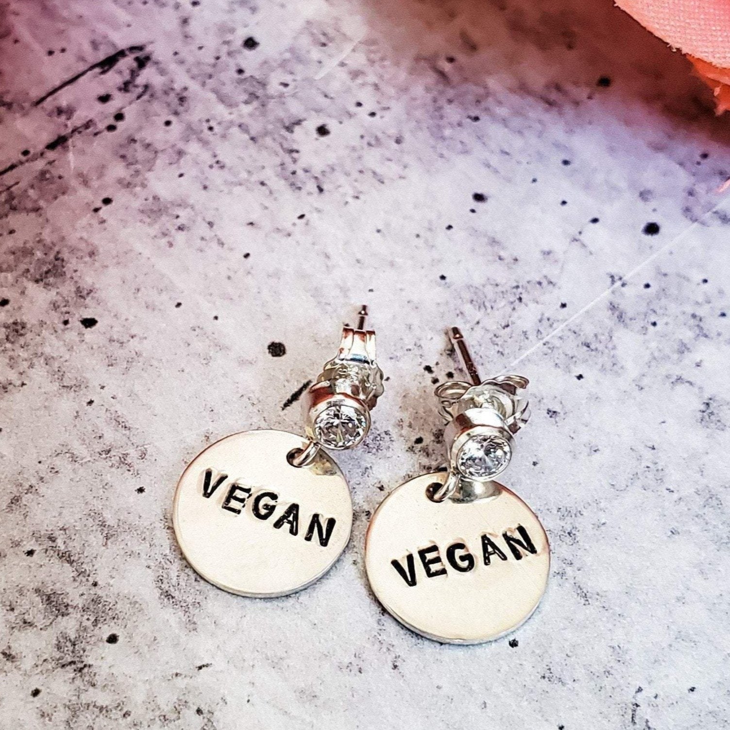 Vegan Crystal Stud Earrings Stamped Earrings La Vie Bien Vegan Crystal Stud Earrings